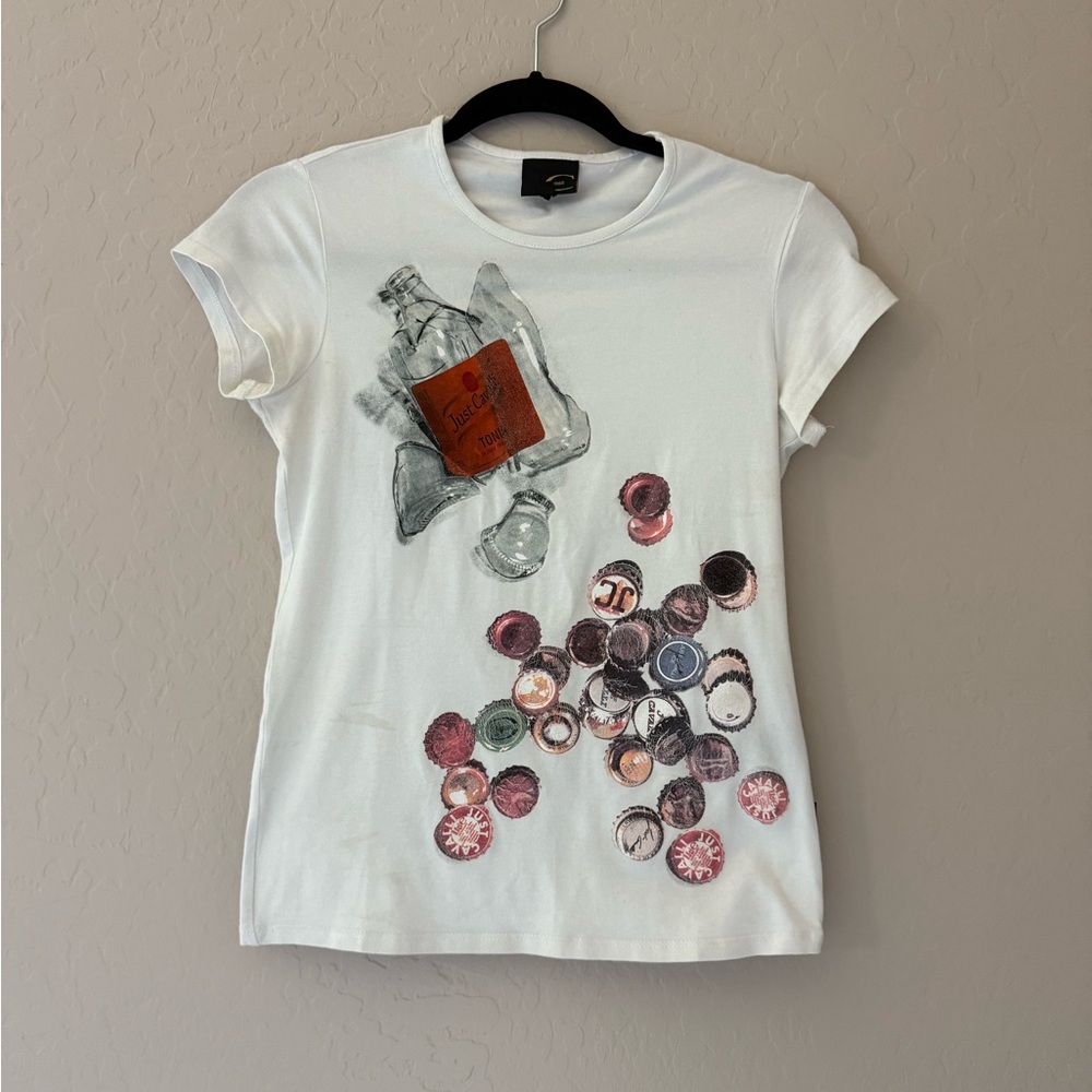 Just Cavalli White Fitted Graphic T-Shirt
